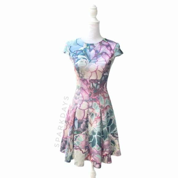 Ted Baker Pastel Succulent Mini Skater Dress 0 - Picture 13 of 16